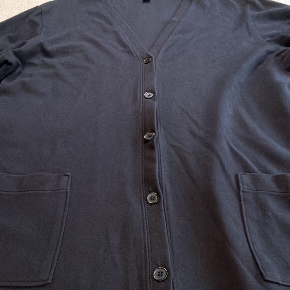 Lands' End Women Black 100% Cotton Knit V-Neck Button Front Cardigan L 14-16 - Picture 3 of 8